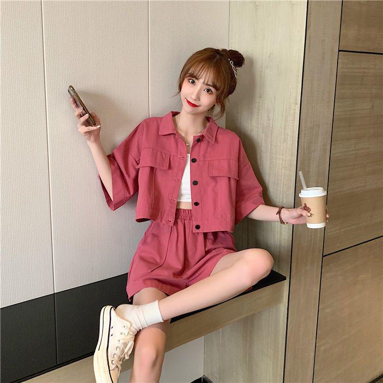 Korean Style Women's Chic Summer Workwear: Versatile Loose Short Sleeve & Shorts Two-Piece Uniform Set