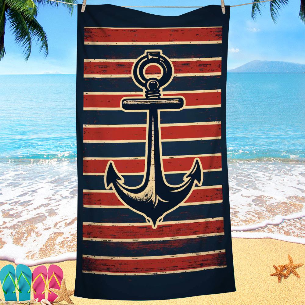 Nordic painted ship anchor digital-printed polyester Superfine fiber double-sided fleece Beach vacation bath towel, beach towel