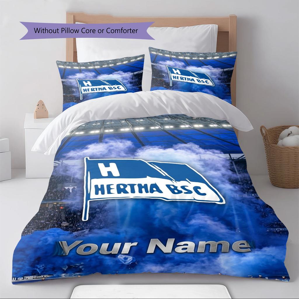 Name Custom Hertha BSC Logo Pattern Bedding Set Quilt Cover Pillowcase Home Decor Gift (1 * Duvet Cover + 2 * Pillowcase, Without Core)