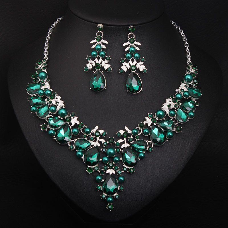 Crystal Gemstone Necklace Banquet Women s Stage Super Flash Pearl Green