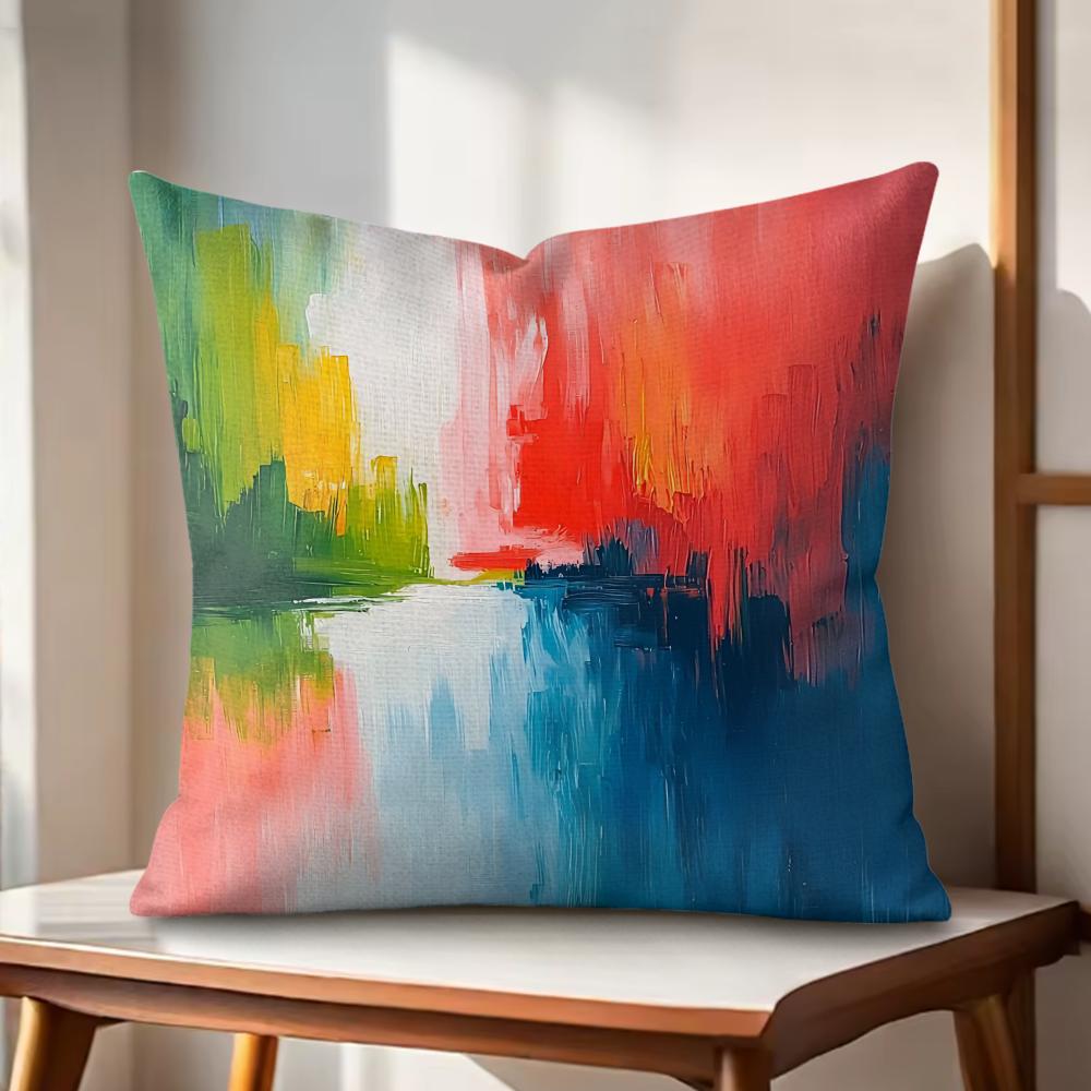 Color paint Cushion Cover Natural Linen Organic Fabric DoubleSided Printing Couch Pillow Covers Home Decor