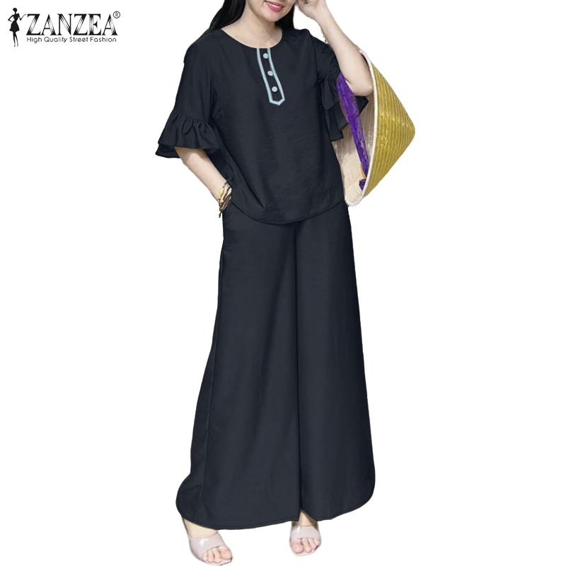 ZANZEA Women Half Sleeve Blouse and Pants Summer Two Piece Suit Sets