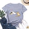 T-shirt estive da donna in cotone a maniche corte e girocollo ampio con stampa di gatto che dorme