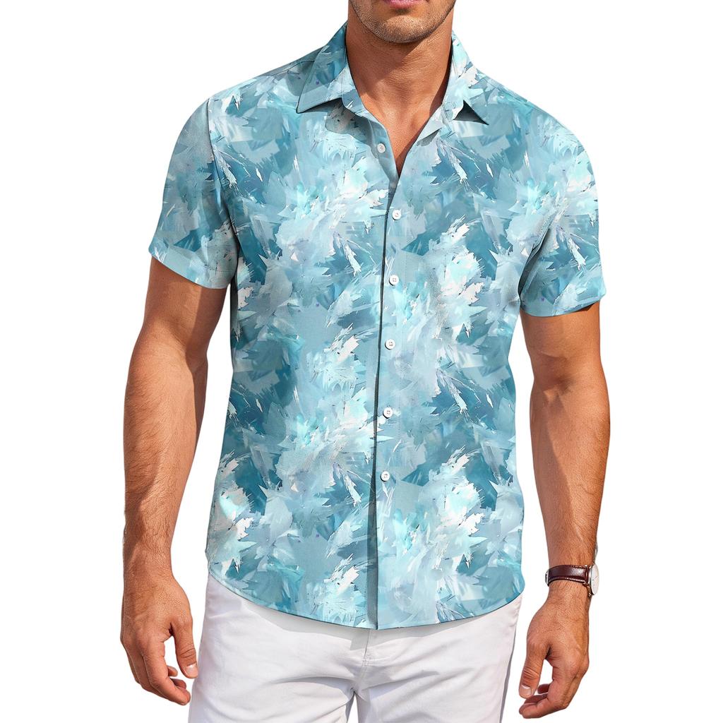 Camicia Casual da Uomo con Stampa a Maniche Corte