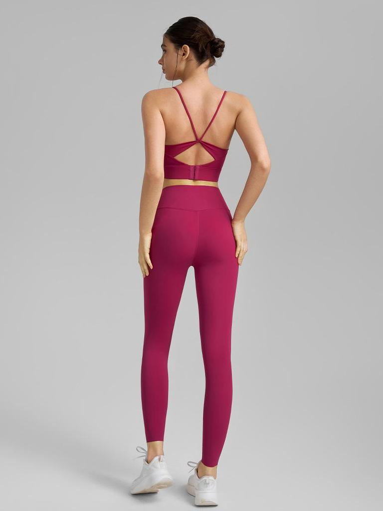 Herbst-Yoga-Set: Sexy Trägertop mit festen Cups Sportweste & Jelly Glue Yogahose für Damen