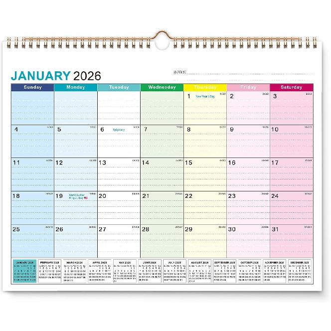 Kyweel Wall Calendar 2026-2027, Jan 2026-June 2027, 15  x 12 , Highlight Holidays, Planning Calendar, Thick Paper 2026 Jan Fashion