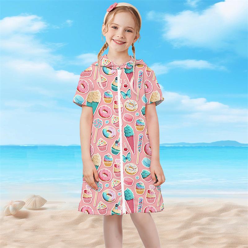 2024 Kinder Mikrofaser Kapuzenbadetuch - Schnelltrocknend, Saugfähig Schwimmumhang & Strandbademantel
