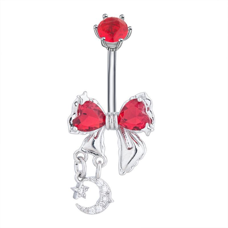 Shiny Crystal Bow Stars Moon Belly Button Rings Dangle Stainless Steel Navel Piercing Jewelry for Women Birthday Gift
