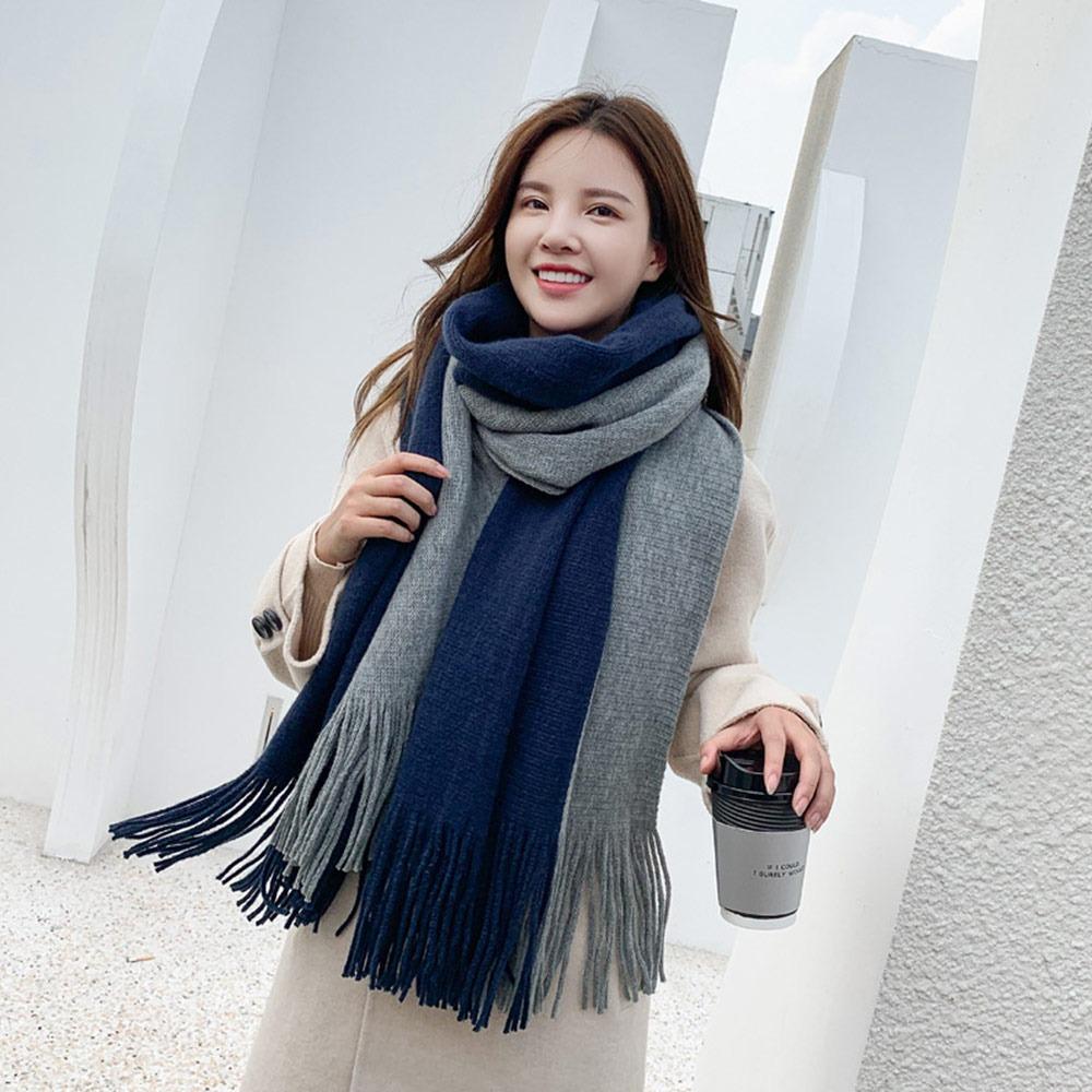 Winter Warm Two-Color Imitation Cashmere Scarf Thicken Long Neck Guard Shawl Comfortable Women's Shawl Wraps Cold Weather