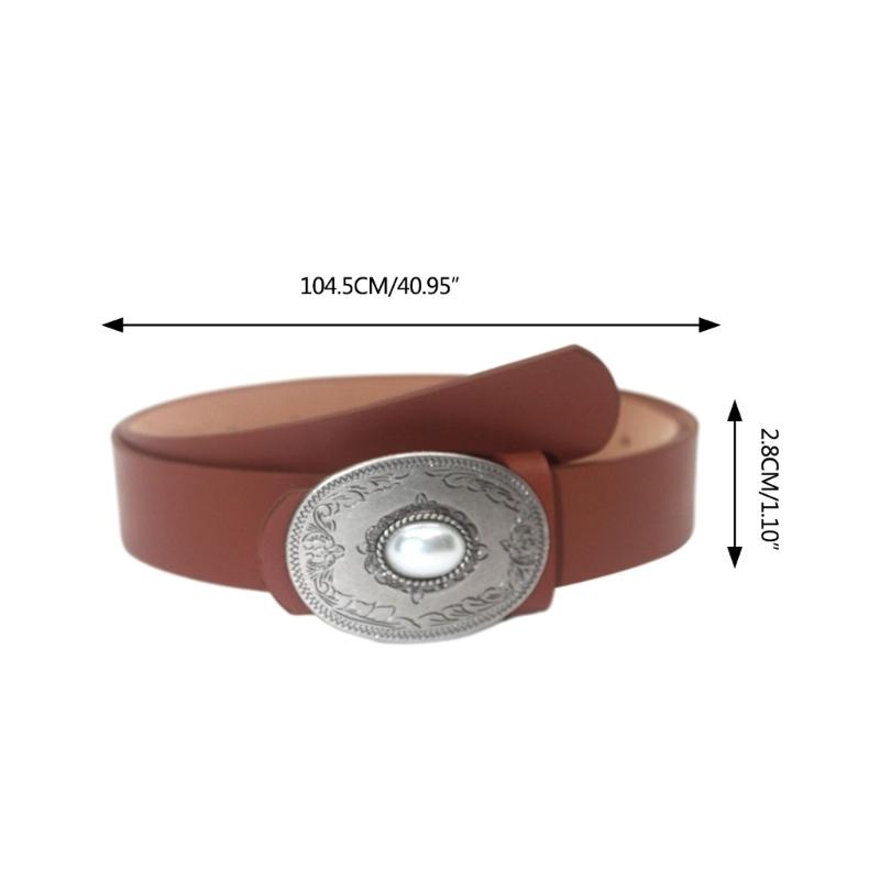 Vintage Pin Buckle PU Belt for Women Cool Subculture Oval Pearl Inlaid Buckle Belt Waistband for Teens Girls Accessory