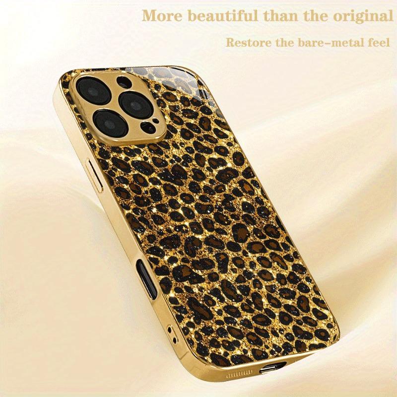 Shining Leopard Print Gold Metallic Paint Tempered Glass Phone Case For iPhone 17 16 15 14 13 12 11 Pro Max Plus 17Air 16E Cover