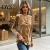 Women Velvet Blouse Fall Shirt, Button Down Long Sleeves Casual Top, Shirt Solid Color Loose for Daily Wear Work