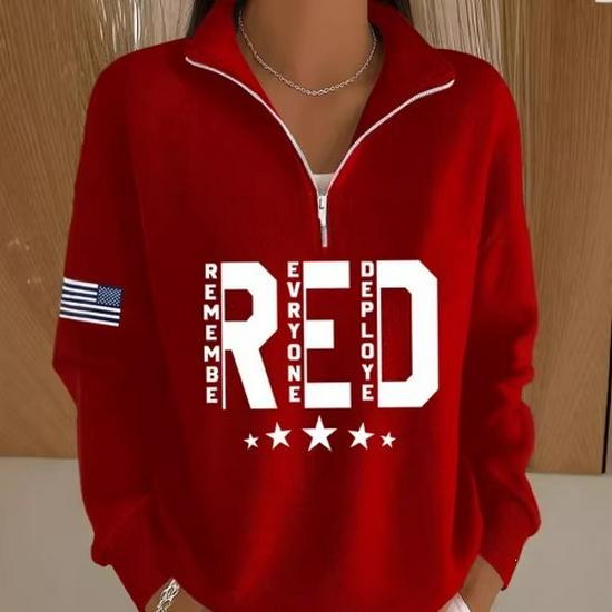 Winter 2026 American Flag Print Women's Half-Zip Hoodie