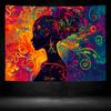 Boho Bohemian Dream Woman Profile Tapestry Polyester Wall Art Ethnic Abstract Floral Hanging Decor for Living Room Bedroom Gift