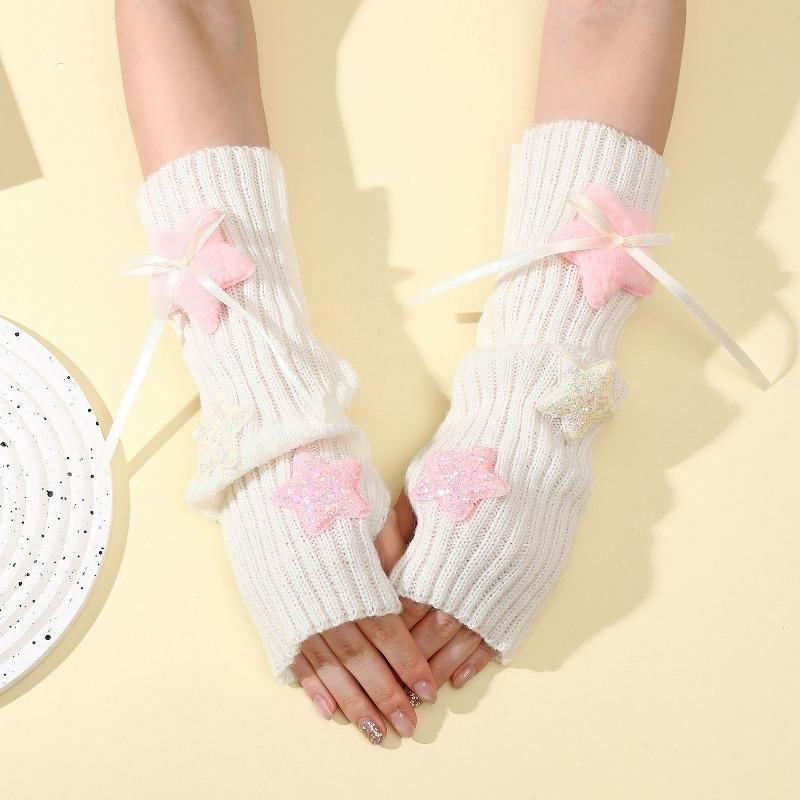 Botvotee Sleeves for Women Y2k Accessories Sweet Pink Bow Half Finger Free Shipping Arm Warmers Preppy Style Fingerless Gloves