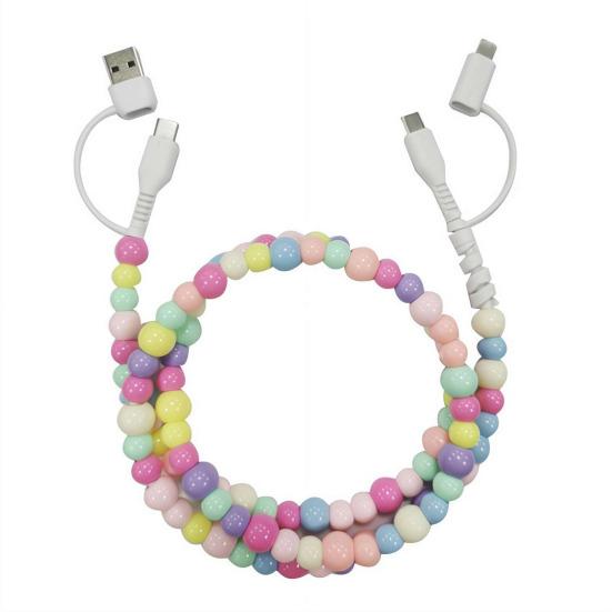 2-in-1 USB Cable Bead Design High-speed Data Transfer Cable with Type-C Connector Tangle-Free Charging Cord for Car And Travel