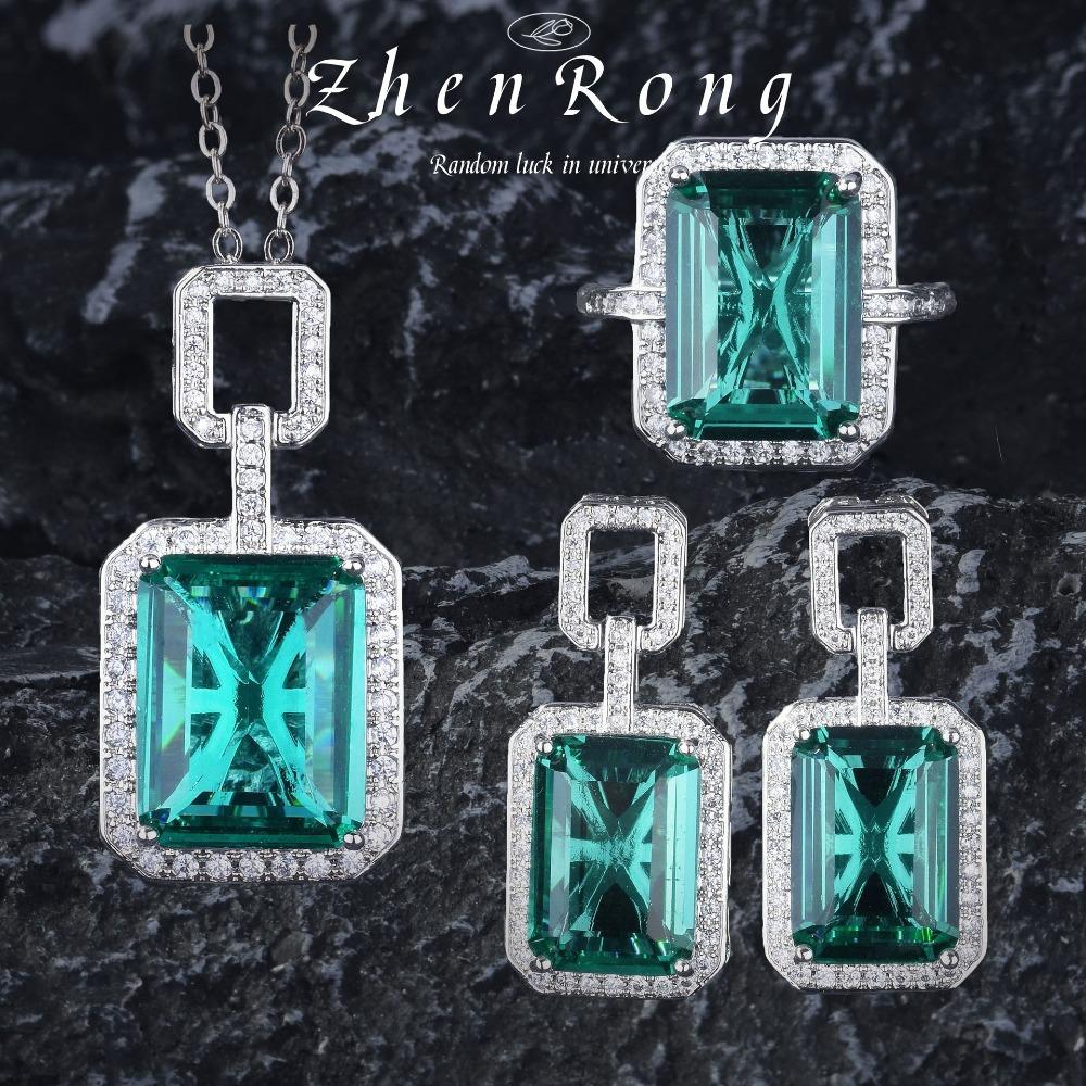 

Elegant HW Jewelry Set for Women with Emerald Pendant Green Diamond Earrings and Gemstone Ring