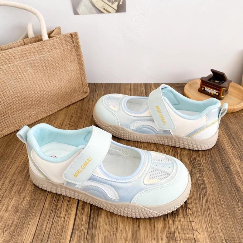 College-Stil Bonbonfarbe Klettverschluss Einzelschuhe neue runde Zehenpartie Mesh Freizeitschuhe Student Laufschuhe