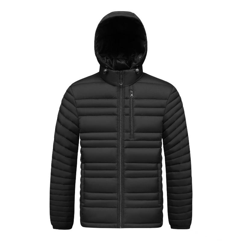 Rib Clothes, Cotton-padded Clothes, Men's Winter Removable Hat, Piled and Thickened Solid Color Cotton-padded Jacket.