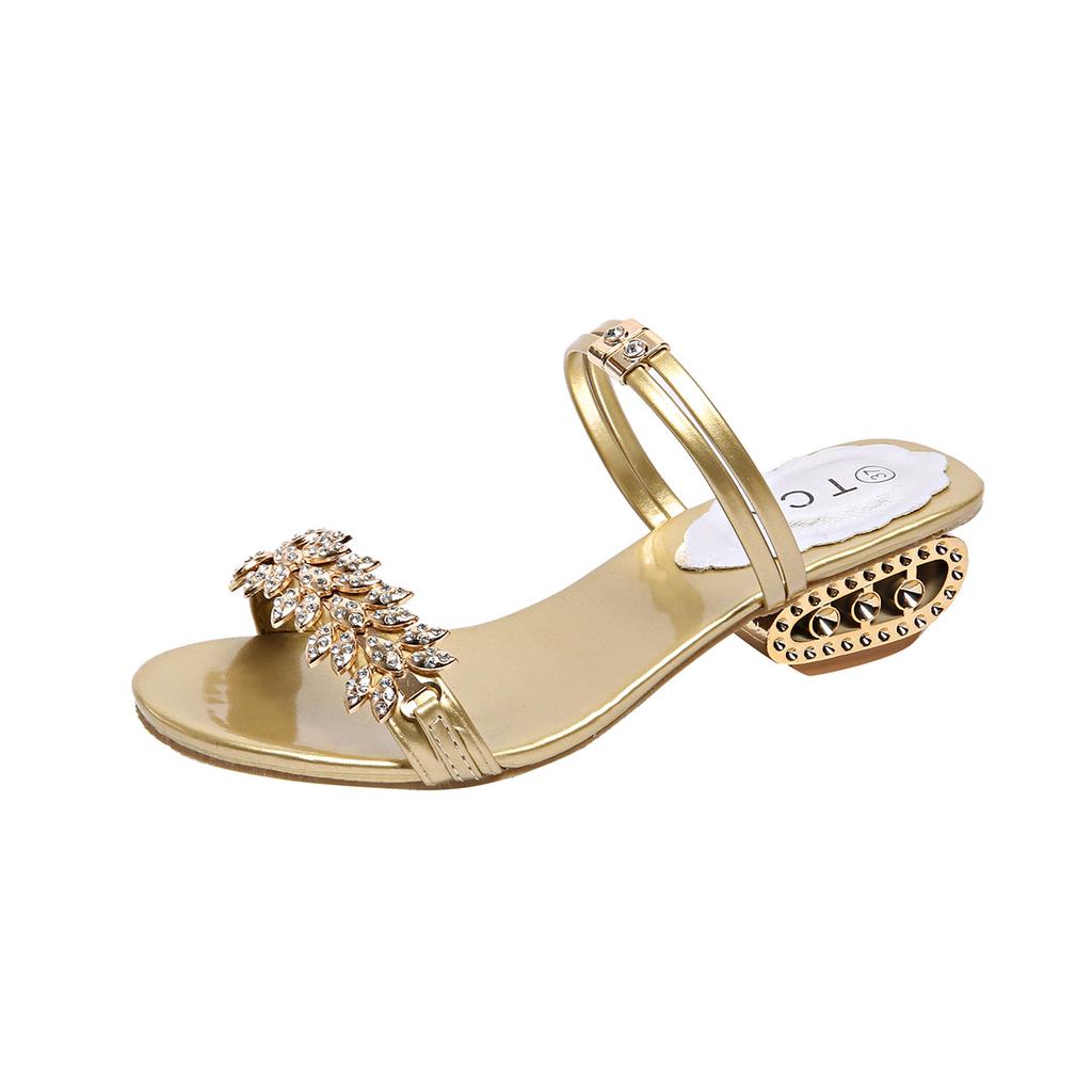 2025 Neue Modische Damen Zehenfreie Hausschuhe Heißer Verkauf der Saison Diamantverziert Mittelhohe Sandalen Bequeme Slipper