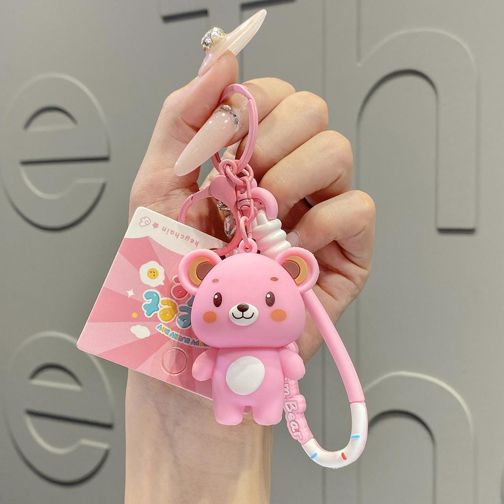 

Милый брелок «Улыбающийся медведь» из ПВХ, кольцо для ключей для сумок и особых случаев Pink Bear Cute