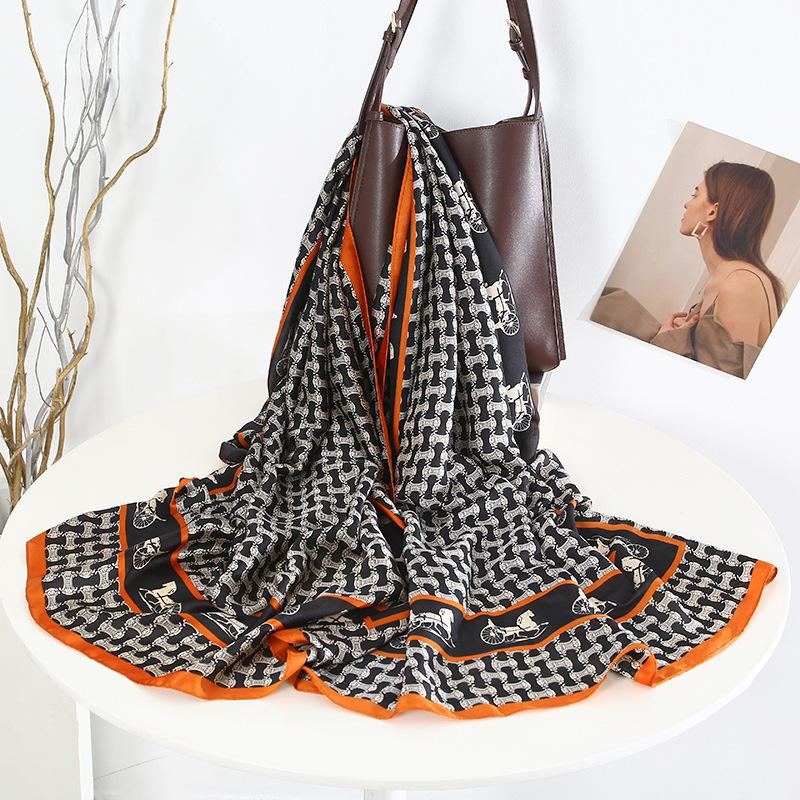 Summer silk scarf women's print lengthened thin shawl with decorative scarf sun protection beach towel Fashion Refined-inspired Casual Scarf