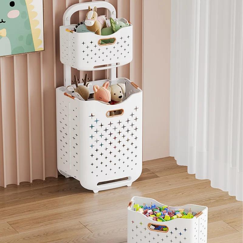 Foldable Dirty Clothes Basket Movable Storage Baskets Laundry Basket Clothes Storage Rack Storage Basket Bathroom Organizer