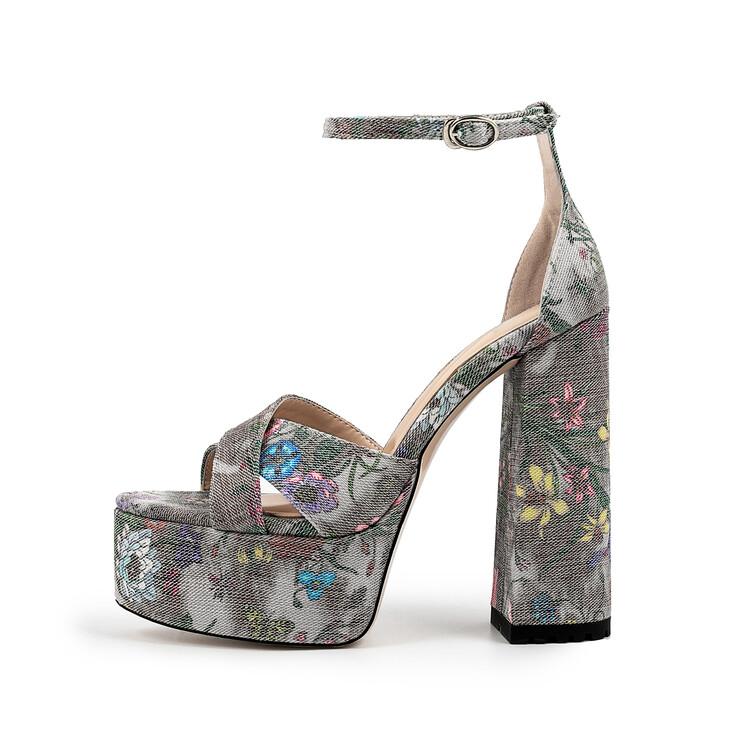 Fashion 2024 Summer Mixed Color High Heel Women's Sandals New Waterproof Platform Buckle Blue Large Size 36-43 Sexy Women's Shoes