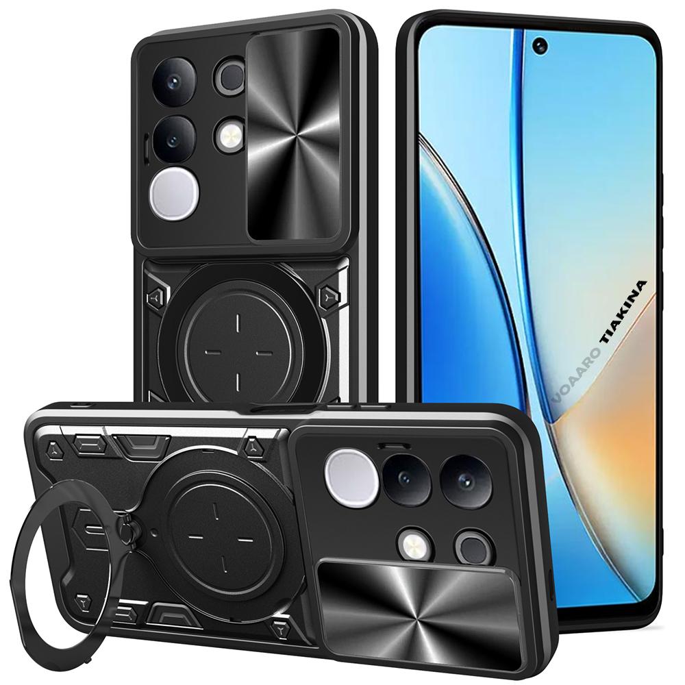 Slide Lens Push Window Armor Funda for Vivo Y29 4G Global Case for Vivo Y29 4G Global Case Magnetic Ring Stand Holder Cover
