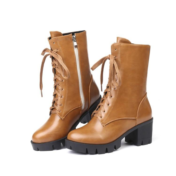 Autumn and Winter Medium Heel Coarse Heel Square Heel Boots Front Lace-Up Women's Boots  40-46