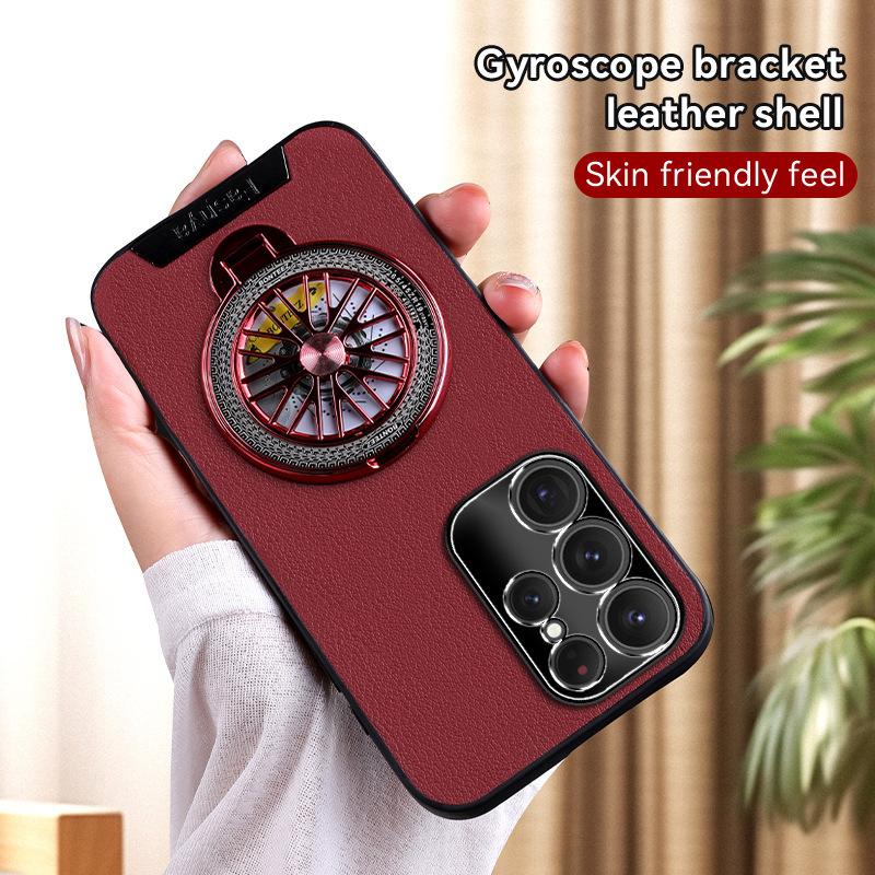 Suitable for Samsung S25plus Gyroscope Stand Phone Case S24FE, Natural Leather Texture S23U, Anti-drop A16, Protective Case A54