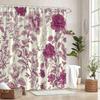 1 Vintage Maroon Floral Shower Curtain With Elegant Rose And Peony Botanical Print - Polyester With Hooks Machine Washable