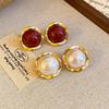 Vintage Enamel Wine Red Semicircular Stud Earrings for Women Fashion Simple Geometric Earrings Elegant Wedding Zircon Accessory