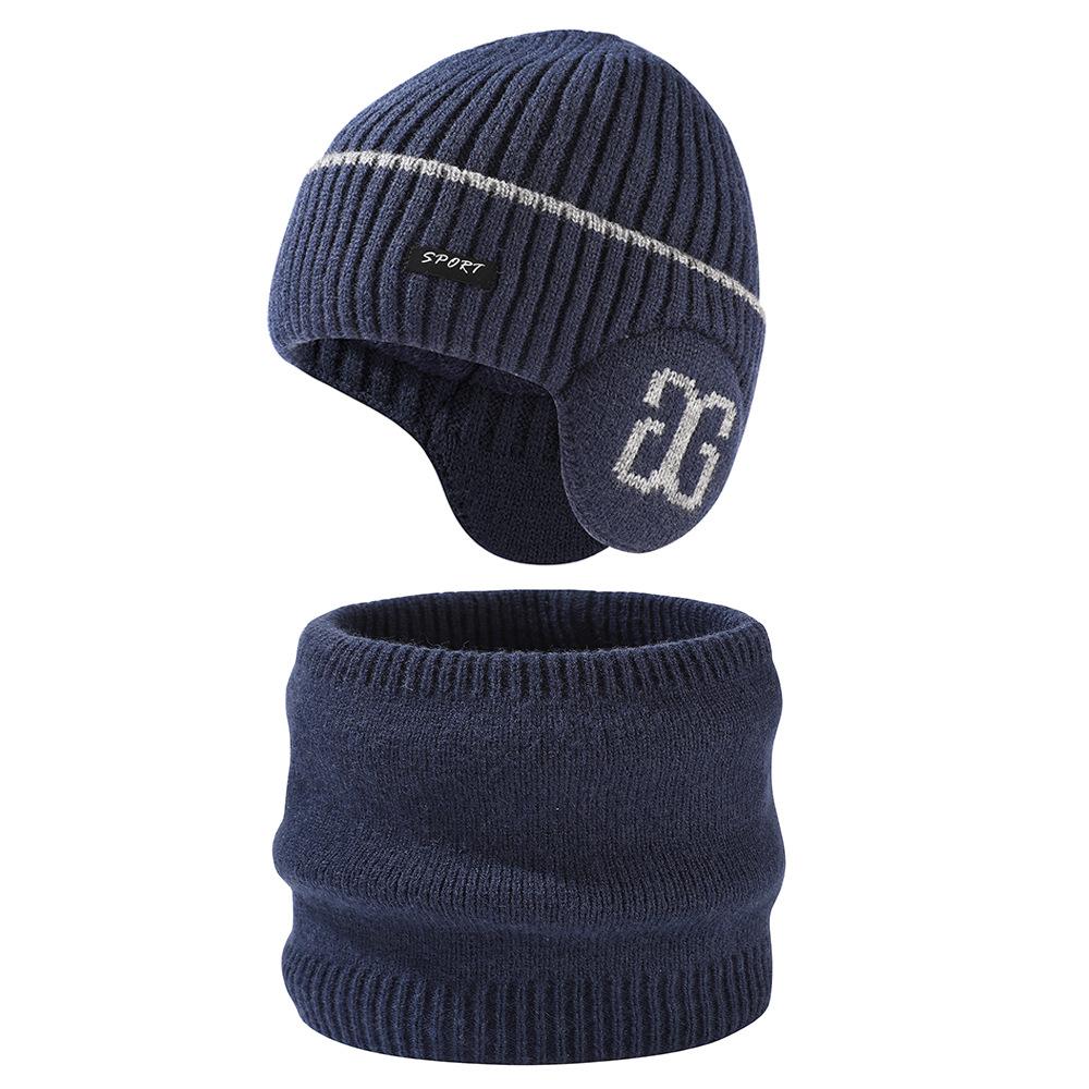 Fashion Ear Protection Knitted Wool Hat Outdoor Cycling Warm Hat Scarf Gloves Three-piece Men's Set