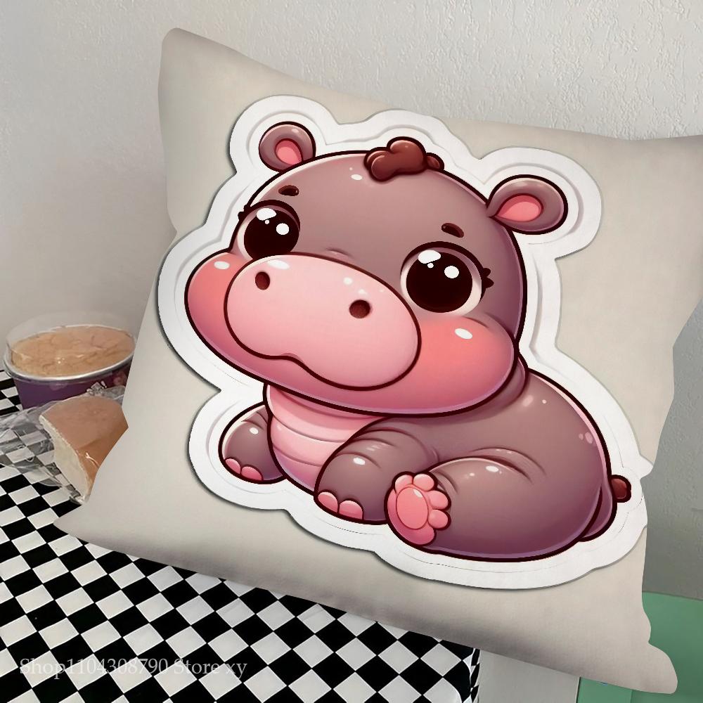 Baby Hippo Moo Deng Pillow Case Square Pillow Bedroom Sofa Leisure Comfort Cushion Car Living Room Home Decoration