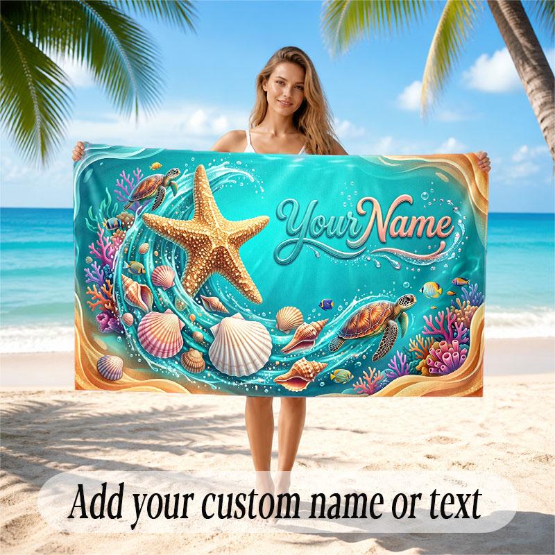 Fish Ocean Theme Beach Towel Personalized Custom Name & Text Soft Quick Dry Beach Towel for Swimming Travel