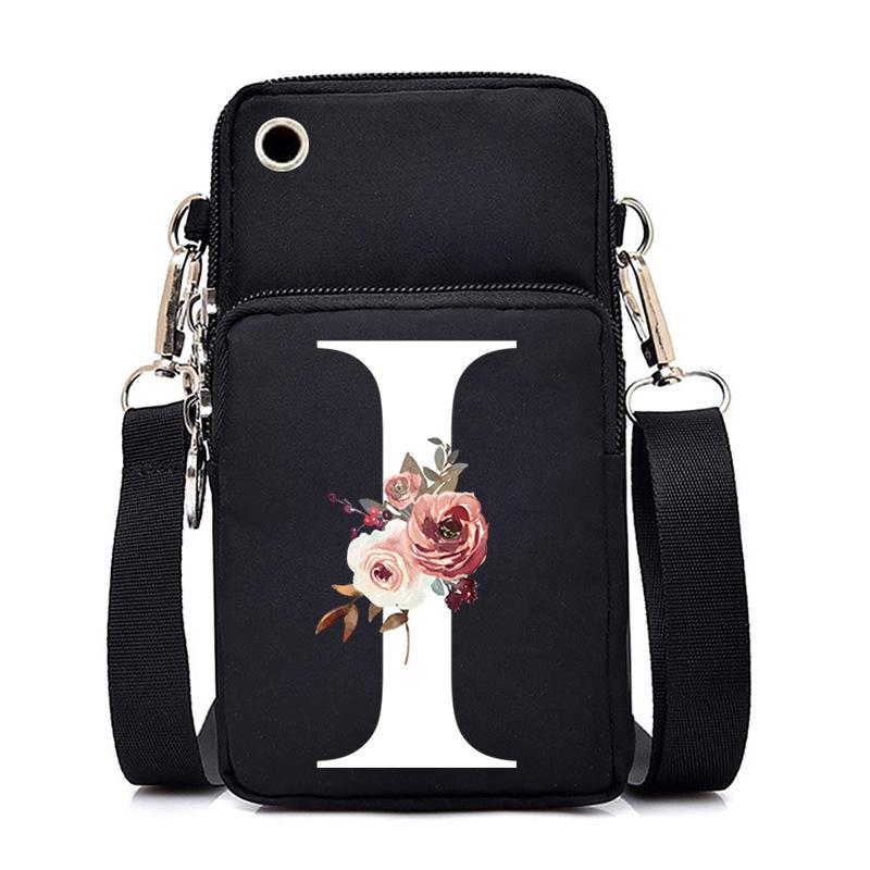 New Letter-printed Black Oblique Span Bag, Mobile Phone Bag, Light To Carry, Vertical Length and Width Change Bag