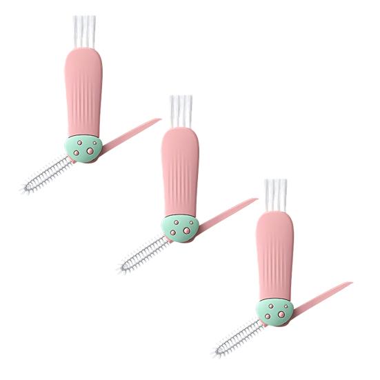 Yousheng 3Pcs 3 In 1 Cup Lid Cleaning Brush Set Soft Hard Bristle Heads 180 Degree Rotating Design Crevice Cleaner Brush