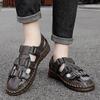 Men's Large Closed-Toe Handmade Leather Sandals, Breathable & Perforated for Beach