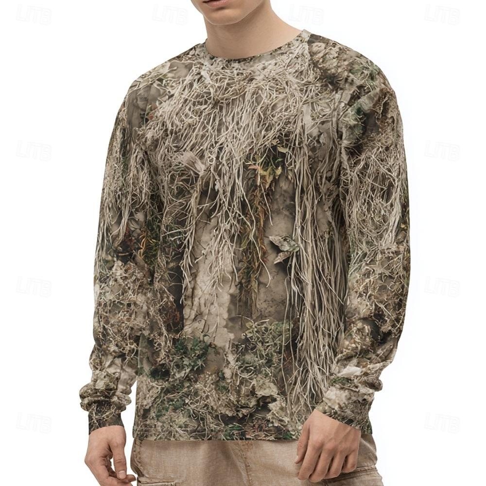 Spring Autumn Men's Camo Disguise Print Long Sleeve T-Shirt Outdoor Hunting Crew Neck Top Outdoor Streetwear Fashion Women Pullover Clothing