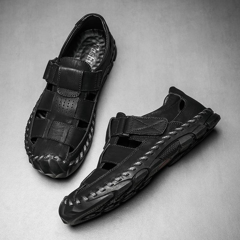 Summer Men's Closed Toe Large Size Genuine Leather Casual Sandals Mens Closed Toe Sandals