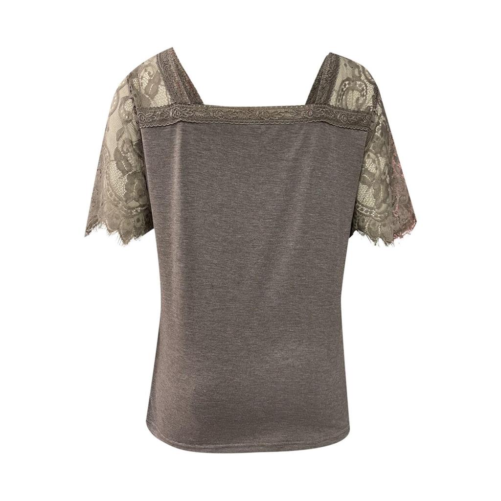Women's Casual Loose Short Sleeve V-Neck Feather Lace Lace Sleeve Top Blouse