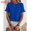 Elegant Spring Summer Womens T Shirt With Ruffle Sleeve Made From Polyester For Office Wear