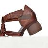 Johnature Genuine Leather Hand Woven Hollow-out Coarse Heel Sandals Retro Versatile High Heel Women's Shoes