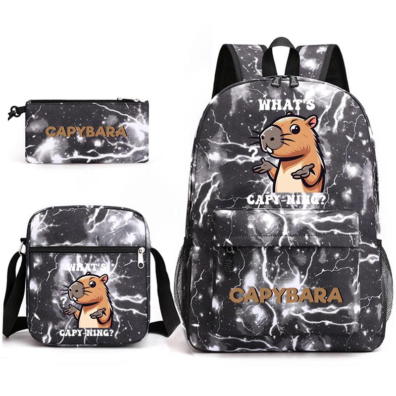 Capybara Animal Print 3Pcs Student Bookbag Set Shoulder Bag Pencil Case Children School Bag for Boys Girls Lightweight Daypack