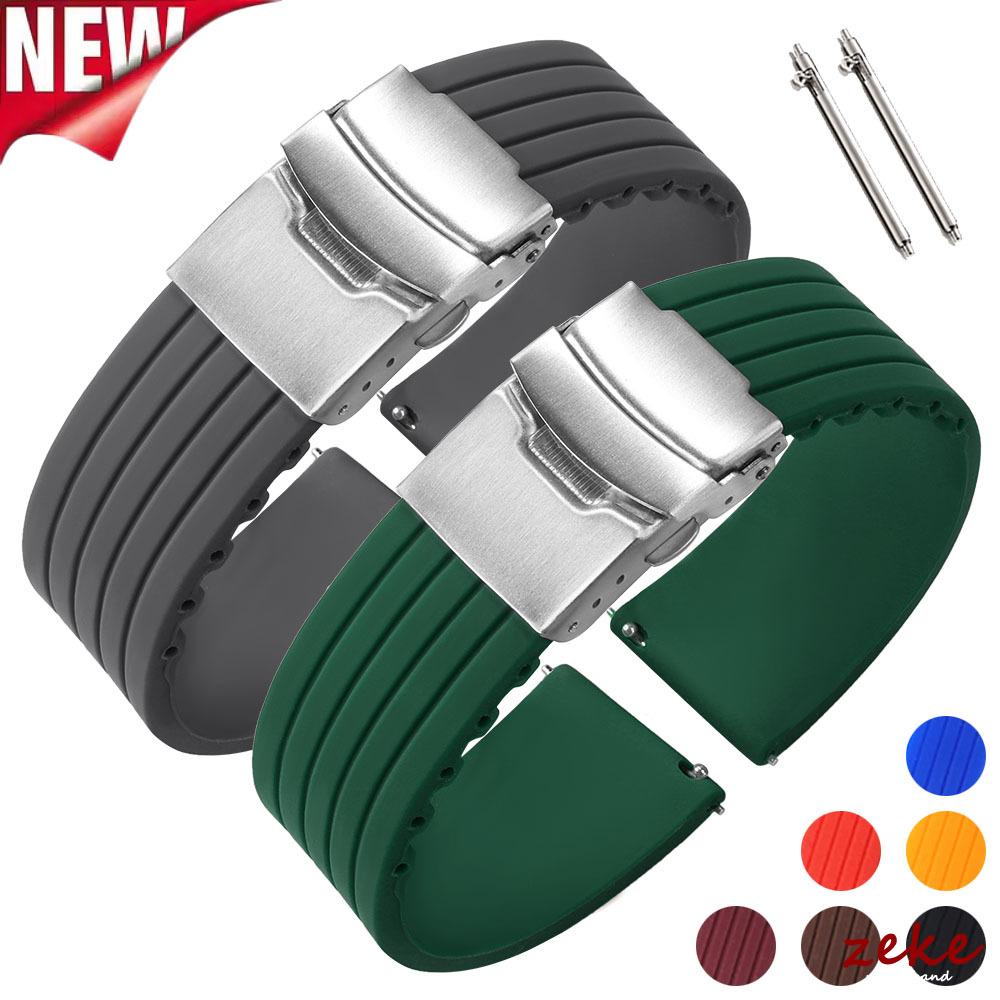 18mm 20mm 22mm 24mm Silikoninė laikrodžio apyrankė Universalus Sportinis Vandeniui atsparus Guminis Sulankstoma Sagtis Dirželis Seiko Apyrankės Priedams