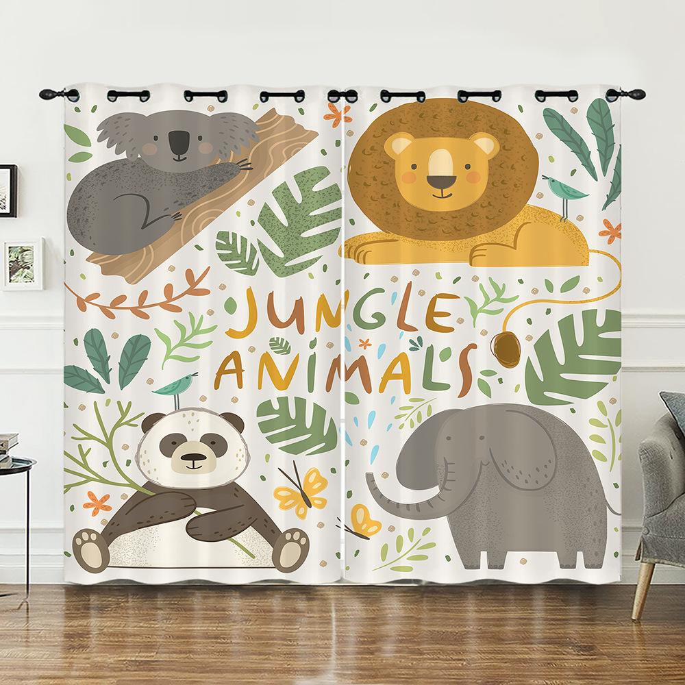 Curtain Animal Illustration Adventure Curtain Digital Printing Blackout Curtain No Punching