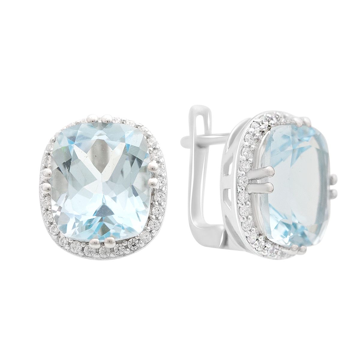 

Срібні сережки з натуральним топазом 14.432ct, фіанітами (2152125) небо синє світло кольору