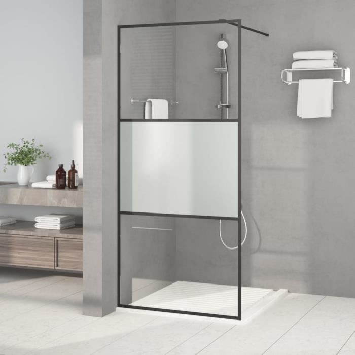 152106 vidaXL Shower Wall Black 90x195 Cm ESG Glass Half-Frosted