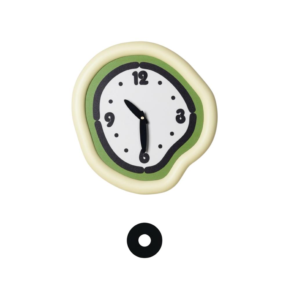 Green Wall Clock Decorative Clock Painted Off-white Frame Ultra-quiet No-punch Wall-mounted Art Decoration